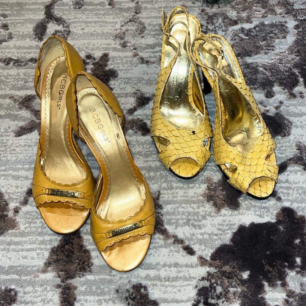 Two pairs adorable yellow shoes
